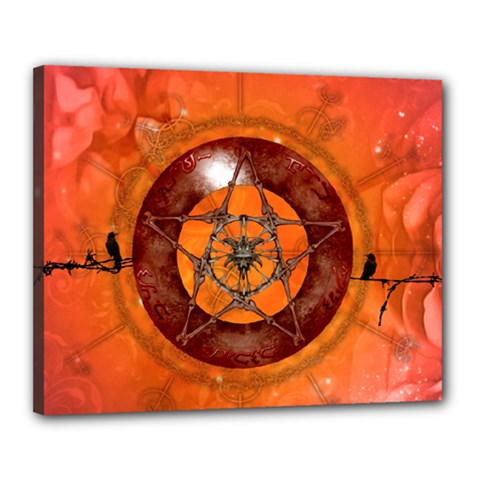 Awesome Skull On A Pentagram With Crows Canvas 20  X 16  (stretched) by FantasyWorld7