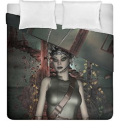 Awesome Fantasy Women With Helmet Duvet Cover Double Side (king Size) by FantasyWorld7