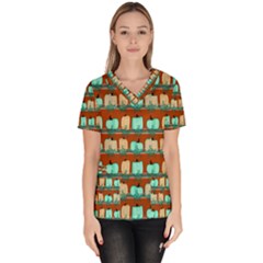 Bluegreen Pumpkins Women s V-neck Scrub Top by bloomingvinedesign