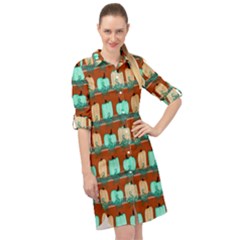 Bluegreen Pumpkins Long Sleeve Mini Shirt Dress by bloomingvinedesign