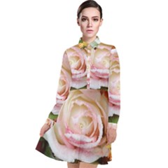 Floral Bouquet Orange Pink Rose Long Sleeve Chiffon Shirt Dress by yoursparklingshop