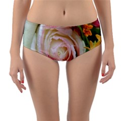 Floral Bouquet Orange Pink Rose Reversible Mid-waist Bikini Bottoms by yoursparklingshop