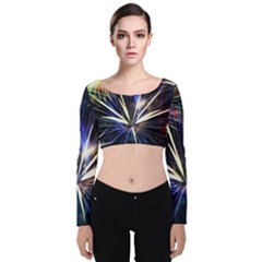 Fireworks Rocket Night Lights Velvet Long Sleeve Crop Top by HermanTelo