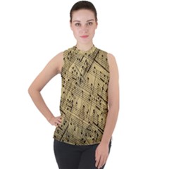 Music Nuts Sheet Mock Neck Chiffon Sleeveless Top by Mariart