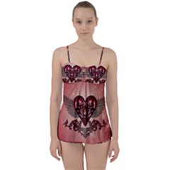 Awesome Heart With Skulls And Wings Babydoll Tankini Set by FantasyWorld7