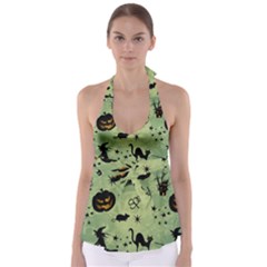 Funny Halloween Pattern With Witch, Cat And Pumpkin Babydoll Tankini Top by FantasyWorld7