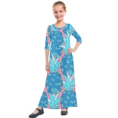 Pineapples Kids  Quarter Sleeve Maxi Dress by Sobalvarro