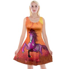 Wonderful Fantasy Horse In A Autumn Landscape Reversible Velvet Sleeveless Dress by FantasyWorld7