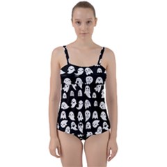 Cute Kawaii Ghost Pattern Twist Front Tankini Set by Valentinaart