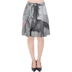 Wonderful Black And White Horse Velvet High Waist Skirt by FantasyWorld7