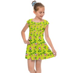 Carnation Pattern Yellow Kids  Cap Sleeve Dress by snowwhitegirl