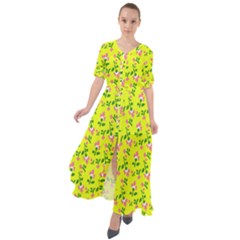 Carnation Pattern Yellow Waist Tie Boho Maxi Dress by snowwhitegirl