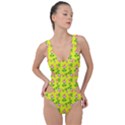 Carnation Pattern Yellow Side Cut Out Swimsuit View1