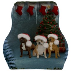 Christmas, Cute Dogs With Christmas Hat Car Seat Velour Cushion  by FantasyWorld7