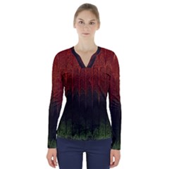 Texture Hatched Stamping Tissue V-neck Long Sleeve Top by Vaneshart