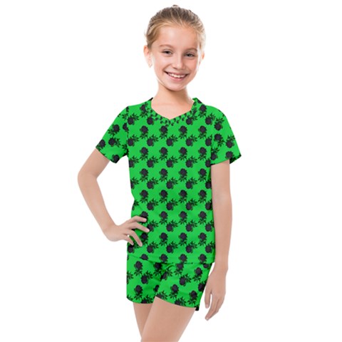 Black Rose Green Kids  Mesh Tee And Shorts Set by snowwhitegirl