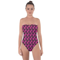 Black Rose Pink Tie Back One Piece Swimsuit by snowwhitegirl