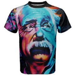 Albert Einstein Retro Wall Graffiti Blue Pink Orange Modern Urban Art Grunge Men s Cotton Tee by snek