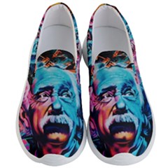 Albert Einstein Retro Wall Graffiti Blue Pink Orange Modern Urban Art Grunge Men s Lightweight Slip Ons by snek