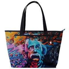 Albert Einstein Retro Wall Graffiti Blue Pink Orange Modern Urban Art Grunge Back Pocket Shoulder Bag  by snek