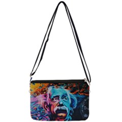 Albert Einstein Retro Wall Graffiti Blue Pink Orange Modern Urban Art Grunge Double Gusset Crossbody Bag by snek