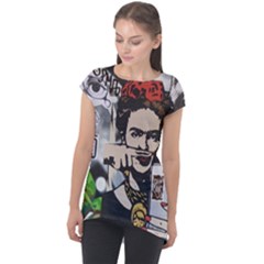 Frida Kahlo Brick Wall Graffiti Urban Art With Grunge Eye And Frog  Cap Sleeve High Low Top by snek