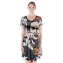 Frida Kahlo brick wall graffiti urban art with grunge eye and frog  Short Sleeve V-neck Flare Dress View1