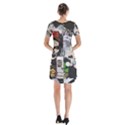 Frida Kahlo brick wall graffiti urban art with grunge eye and frog  Short Sleeve V-neck Flare Dress View2