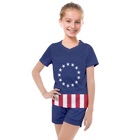 Betsy Ross Flag Usa America United States 1777 Thirteen Colonies Vertical Kids  Mesh Tee And Shorts Set by snek