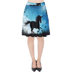 Wonderful Unicorn Silhouette In The Night Velvet High Waist Skirt by FantasyWorld7