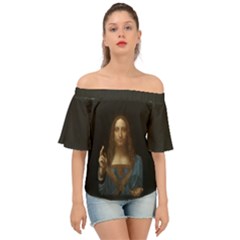 Salvator Mundi Leonardo Davindi 1500 Jesus Christ Savior Of The World Original Paint Most Expensive In The World Off Shoulder Short Sleeve Top by snek