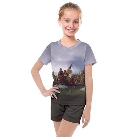 George Washington Crossing Of The Delaware River Continental Army 1776 American Revolutionary War Original Painting Kids  Mesh Tee And Shorts Set by snek