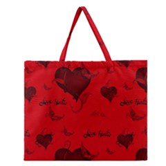 Wonderful Pattern Of Hearts Zipper Large Tote Bag by FantasyWorld7