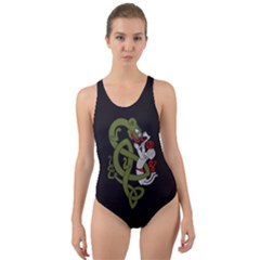 Pepe The Frog Rare Celtic Viking Norse Dragon Pattern Deus Vult Medieval Wojak Crusader Cut-out Back One Piece Swimsuit by snek