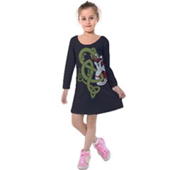 Pepe The Frog Rare Celtic Viking Norse Dragon Pattern Deus Vult Medieval Wojak Crusader Kids  Long Sleeve Velvet Dress by snek