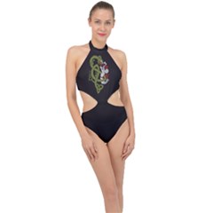 Pepe The Frog Rare Celtic Viking Norse Dragon Pattern Deus Vult Medieval Wojak Crusader Halter Side Cut Swimsuit by snek