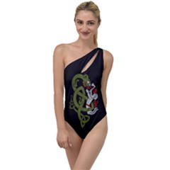 Pepe The Frog Rare Celtic Viking Norse Dragon Pattern Deus Vult Medieval Wojak Crusader To One Side Swimsuit by snek