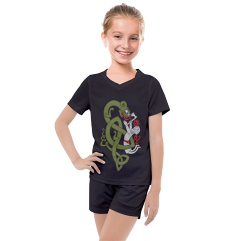 Pepe The Frog Rare Celtic Viking Norse Dragon Pattern Deus Vult Medieval Wojak Crusader Kids  Mesh Tee And Shorts Set by snek