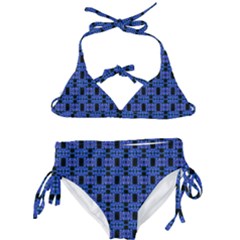 Blue Black Abstract Pattern Kids  Classic Bikini Set by BrightVibesDesign