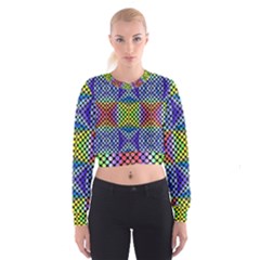 Bright Circle Abstract Black Blue Yellow Red Cropped Sweatshirt by BrightVibesDesign