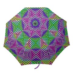 Bright  Circle Abstract Black Pink Green Yellow Folding Umbrellas by BrightVibesDesign