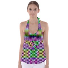 Bright  Circle Abstract Black Pink Green Yellow Babydoll Tankini Top by BrightVibesDesign