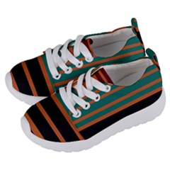 Black Stripes Orange Brown Teal Kids  Lightweight Sports Shoes by BrightVibesDesign