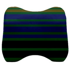 Black Stripes Green Olive Blue Velour Head Support Cushion by BrightVibesDesign