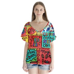 Need Coffee V-neck Flutter Sleeve Top by Amoreluxe