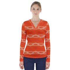 Pattern Orange V-neck Long Sleeve Top by HermanTelo