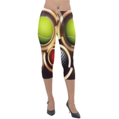 Sport Ball Tennis Golf Football Lightweight Velour Capri Leggings  by HermanTelo