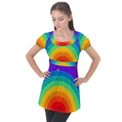 Rainbow Background Colorful Puff Sleeve Tunic Top by HermanTelo