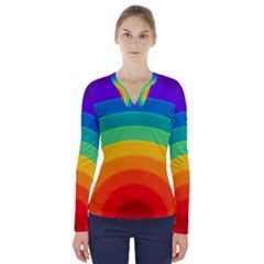 Rainbow Background Colorful V-neck Long Sleeve Top by HermanTelo