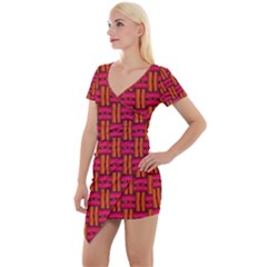 Pattern Red Background Structure Short Sleeve Asymmetric Mini Dress by HermanTelo